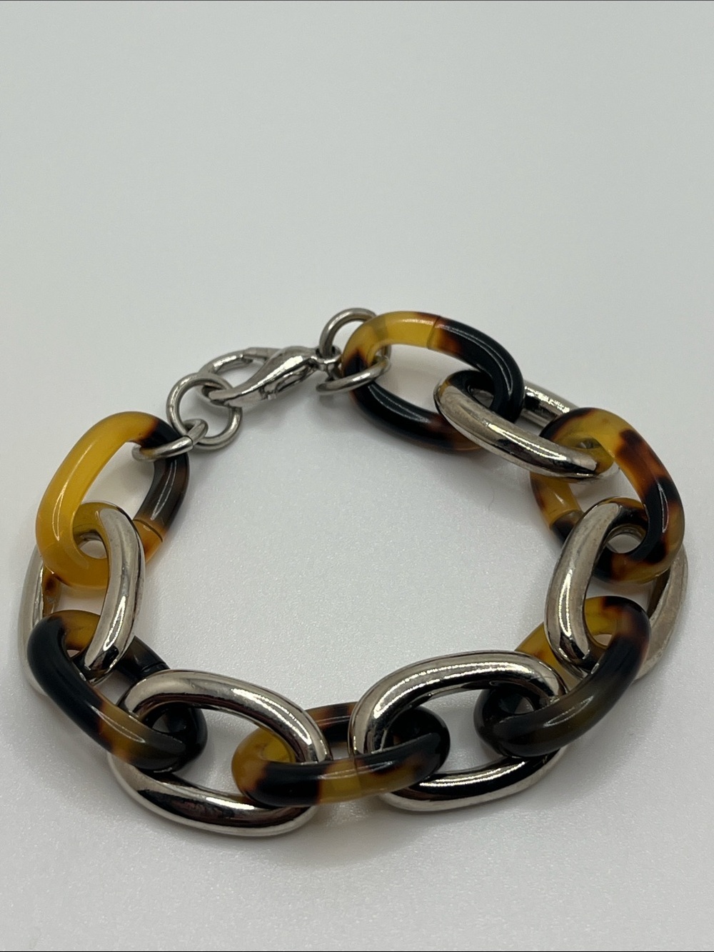 Chunky Tortoiseshell and Silver Link Bracelet